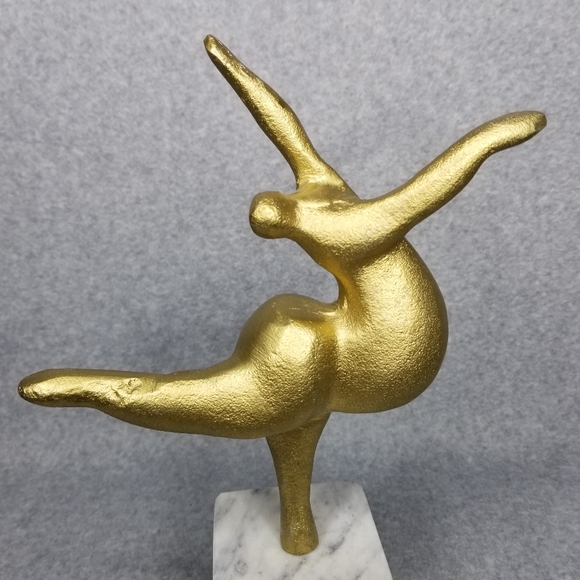 Gold Metal Woman Dancer 11.5" Statue Art Deco Voluptuous Acrobat Marble Mount - Picture 7 of 12